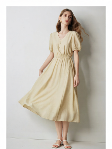 Toyouth | Đầm Maxi Dáng A Elegance Cổ V Tay Puff Ép Eo