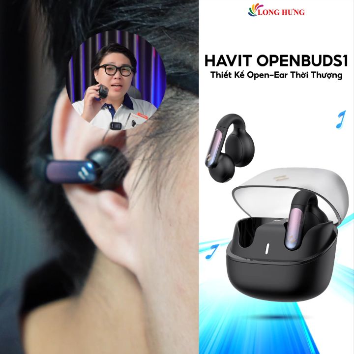 Tai nghe Bluetooth True Wireless Havit Openbuds 1 TW980 - Hàng chính hãng - Kiểu dáng tiện lợi, ôm sát vành tai người dùng, kháng nước IPX4, tiết kiệm pin và khả năng truyền tải âm thanh chất lượng