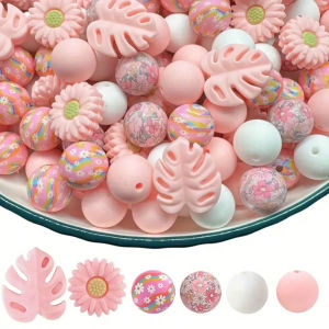 25/30PCS Leaf and Daisy Silicone Bead Set suitable for DIY jewelry making pens and necklaces jewelry handmade gift set