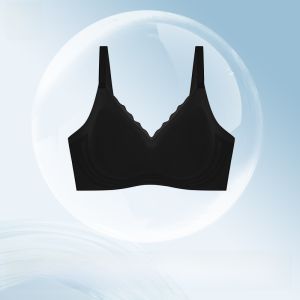 MiiOW | Ice Silk Thin Womens Underwear Summer Anti-Sagging Seamless Gathered Bra Small Chest Nylon Material V-Neck Fixed Strap Design