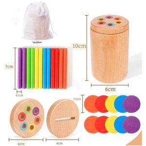 Montessori Toys for Toddlers Wooden 3 in 1 Color Sort Cup Early Educational Toy Shape Matching Fine Motor Toy Count Puzzle Gifts