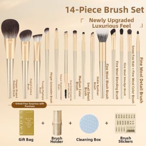 Lades | Soft Hair Makeup Brushes Set 14pcs