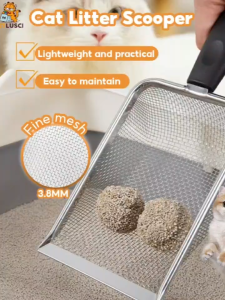 Stainless Steel Cat Litter Scooper Small Hole Fine Mesh Long Handle Litter Filter Cleaning Tool Cat Dog Supplies猫砂铲