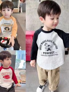 100% Pure Cotton Spring and Autumn Clothing Babies Long Sleeve T-shirt Middle Children Raglan Outerwear Top Boys and Girls round Neck Pullover