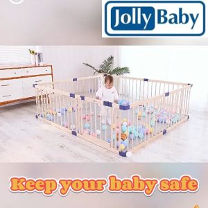 Jolly Baby 6 Panels Smart Wooden Playpen with Door Children Safety Playard For Kids Toddlers Wood Fence [SG]