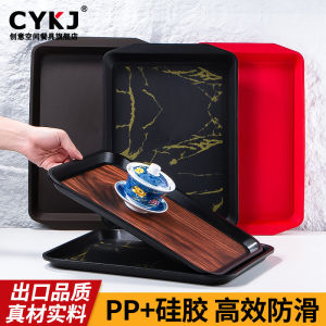 Creative Space Non-Slip Rectangular Plastic Tray for Restaurant Use: Classic Retro Style & Wood Grain Pattern