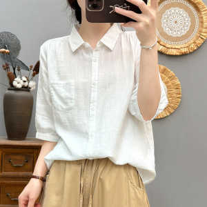 Pure Cotton Casual Shirt Double Layer Loose Design mid Sleeve Anti Aging Top for Women Comfortable Breathable Summer New Arrival