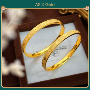 ASIX GOLD High Quality Womens CNC Luxe Vintage Four Leaf Clover Simple Bangle Bracelet 916 18K 24K Gold Plated Lucky Charm Jewelry Fade Proof No Blackening Hypoallergenic Durable Elegant Gift