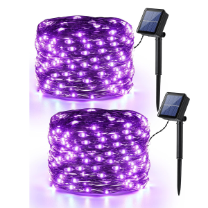 2 Pack/Set Halloween 240LED Black Copper Wire Solar Lamp With 8 Modes Purple Orange Lights For Home Garden Halloween Party Decor