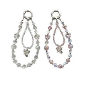 Light luxury high-end phone chain crystal butterfly bead ins keychain pendant exquisite little fairy phone case hanging chain
