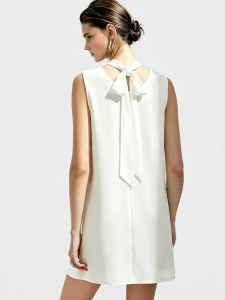 AMII | Casual Round Neck Back Tie A-Line Dress Black