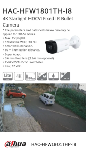 Dahua Camera HAC-HFW1801THP-I8 4K 8MP HDCVI Fixed IR Bullet Camera