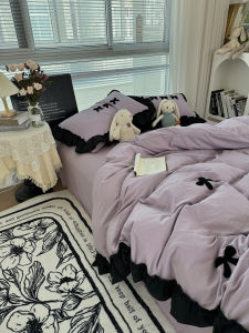 Gentle Girl Heart French Hepburn Lace Washed Cotton Four-Piece Set Butterfly Knot Towel Embroidered Duvet Cover Student Three-Piece Set