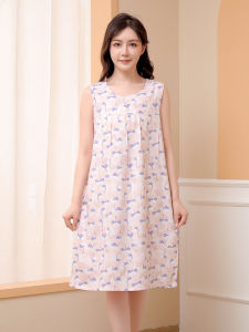 Váy Ngủ Cotton Lụa Mỏng Không Tay Mùa Hè Cho Phụ Nữ Trung Niên Và Người Cao Tuổi Quần Áo Mặc Nhà Cỡ Lớn in Họa Tiết Hoa Cổ Tròn