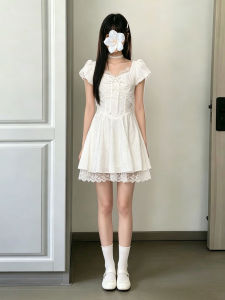 ZHENMANZI | French Lace Patchwork White Slim Dress