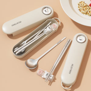 WORTHBUY 5Pcs/Set 316 Stainless Steel Tableware Set With Chopsticks Holder&Box Portable Cartoon Dinnerware Set For Kids Students