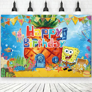Potdemiel | SpongeBob SquarePants Phông Nền Hoạt Hình Cho Trẻ Em Sinh Nhật Cho Bé Trang Trí Tiệc Polyester Đạo Cụ Chụp Ảnh Trẻ Em Ủng Hộ Quà Tặng