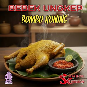 BEBEK UNGKEP BUMBU KUNING frozen BONUS SAMBAL yang dimasak dengan resep turun-temurun. Dibumbui rempah pilihan dimasak dengan teknik ungkep hingga bumbu meresap sempurna menghasilkan rasa gurih mantap dan empuk sampai ke tulang.