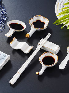 Elegant Ceramic Chopsticks Holder Gold Rimmed Dual Purpose Spoon And Chopsticks Rest High End Hotel Household Use