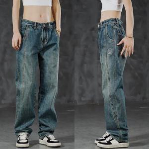 กางเกงยีนส์ทรงตรงผู้ชายทรงหลวมสไตล์อเมริกันฤดูใบไม้ผลิและฤดูใบไม้ร่วง กางเกงยีนส์ทรงตรงผ้ากำมะหยี่ที่สวมใส่สบายพร้อมซับในขนแกะ