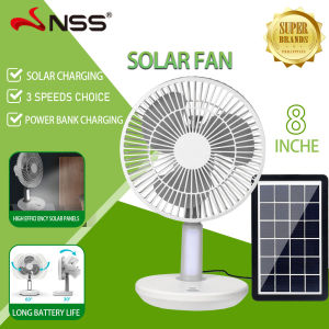 NSS Adjustable 8\" Electric Fan: Solar Power Rechargeable & Portable