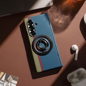 szhaiyu | Carbon Fiber Phone Case For Samsung Galaxy Z Fold 8 7 6 5 4 Ultra with Front Tempered Glass Flim Ring Holder Kickstand Cover
