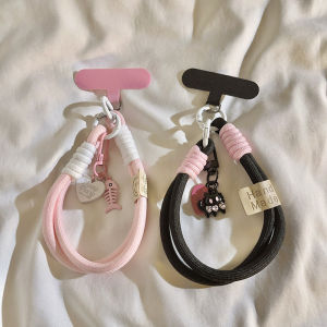 Cute Cat Heart Shaped Nylon Lanyard Mobile Phone Case Anti-fall Keychain for Apple Huawei Xiaomi Oppo/Vivo Portable Wristband Earphone Cover Bracelet