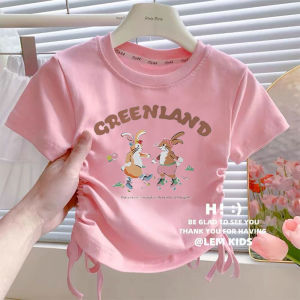 Ice Silk Short Sleeve Top: A Cute Rabbit Print T-Shirt for Trendy Girls