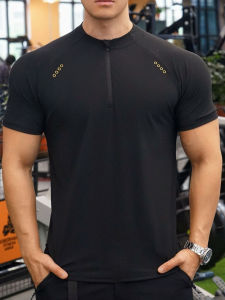 เสื้อยืดคอกลมแขนสั้นสำหรับออกกำลังกาย ระบายเหงื่อได้ดี แห้งเร็ว ทรงเข้ารูป สำหรับผู้ชาย วัสดุไนลอน สำหรับเล่นกีฬา วิ่ง บาสเก็ตบอล ฝึกซ้อม