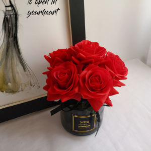 Bộ Hoa Pha Lê Giả Home Decor Rose Vase Display Table Decor Living Room Decor Large Red Rose Ornament Silk Flower Artificial Flower