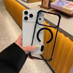 Transparent Acrylic For Magsafe Magnetic Soft Frame Phone Case For iPhone 17 Pro Max 16 15 14 13 12 11 Shockproof Cover