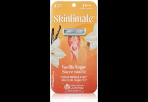 Dao cạo cho nữ SKIN & EARTH LOVING Skintimate 4 Blades Lames Vanilla Sugar được thiết kế để ngăn ngừa vết cắt tẩy tế bào chết nhẹ nhàng lốc 4 của Mỹ