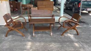 ชุดรับแขกไม้สัก ชุดเก้าอี้สนามหลังพลับพม่า สีเสี้ยนดำ (งานไม้สักทั้งชุด) จัดส่งฟรี!