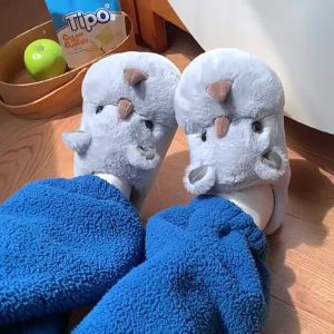 XIXITIAO 2024 New Home Warm Three-Dimensional Fluffy Cotton Shoes Womens Winter Cute Cartoon Little Rhino Toe Cap Cotton Slippers
