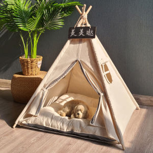 Trendy Ins Pet Tent Teddy Dog Bed Corgi Dog House Cat Nest Four Seasons Removable Washable Half-Closed for Small to Medium Dogs