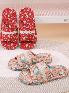 รองเท้าแตะเด็กผ้าฝ้ายกันลื่นพื้นไม่ทำเสียง รองเท้าแตะผ้าฝ้ายลายการ์ตูนน่ารักสไตล์เกาหลีสำหรับเด็กชายและเด็กหญิง