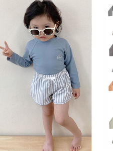 Boys RC Long Sleeve Swimming Suit Beach Vacation Sun Protection Separate Swimwear Childrens Polyester Fabric Beachwear