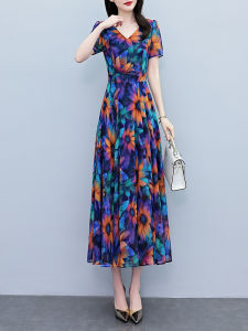 DAIXIANGFEIZI | Đầm Chiffon Hoa Văn Không T Tay Gọn Gàng
