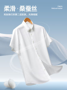 Mens Standard Fit Short Sleeve Shirt Modal Silk Antibacterial Ice Sensation Business Interview Shirt Fashionable Urban Style