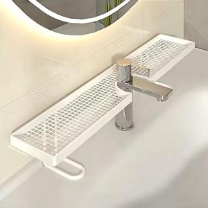 【G】Over Sink Faucet Storage Shelf Large Capacity Hollow Drain Design For Bathroom Kitchen Organizing
