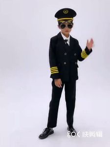 Pilot Costume for Kids Boys Girls Set Pilot Career Costume For Kids Pilot Costume School Occupation Day Cosplay Uniforms Children Boys Aircraft Captain Clothes