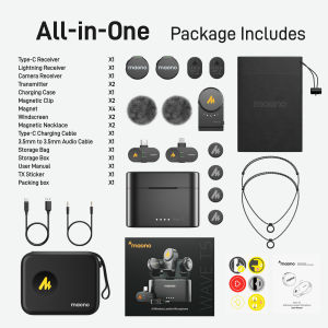 MAONO | MAONO Wave T5 Wireless Lapel Microphone Voice Filter Noise Cancellation Mic for Video Recording Streaming Lavalier Microphone