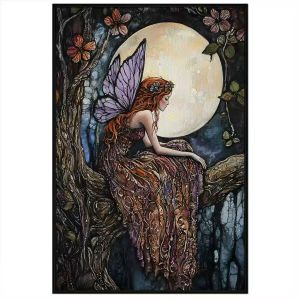 Tranh cô tiên trong khu rừng ban đêm mặt trăng tròn ngày rằm.Tranh treo tườngdán tường trang trí nội thất.CGI-1227