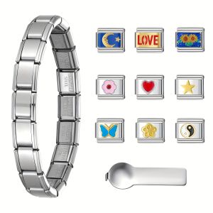 สร้อยข้อมือยืดระดับพรีเมียมสแตนเลส สร้อยข้อมือรูปภาพสวยงาม รั้งเสน่ห์อิตาลี