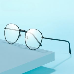 Photochromic Glasses Womens Mens Outdoor Color-changing Glasses Metal Oval Frame with Replaceable Lens Glasses Student Glasses