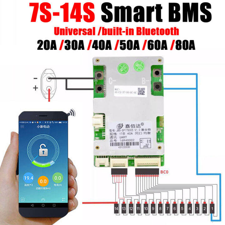 7S ~17S JBD Bluetooth Smart BMS 10S 12S 13S 14S 16S Lithium Battery ...