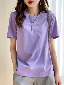 Big Sale Missing 100% Pure Cotton T-shirt Female Summer round Neck Short Sleeves White Tops Loose Simple and All-Matching T-shirt