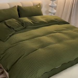 Set chăn ga gối 4 món đũi Waffle dập caro đẹp lạ chăn ga gối màu trơn tinh tế tối giản đủ màu sắc kích thước chọn lựa Huyền Anh Bedding