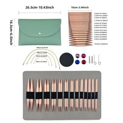 Bộ 39 Kim Đan Len Bằng Nhôm Xanh Kích Thước 3.0-10.0mm Kim Tròn Có Thể Tháo Rời Kèm 13 Túi Đựng Bằng Chất Liệu PU.
