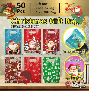 Gift Bag Goodies Bag Door Gift Birthday Wedding Party (121) Christmas Mixed Goodies Bag Door gift Bag Best Whishes Snowflakes Santa Plastic Bag 50pcs